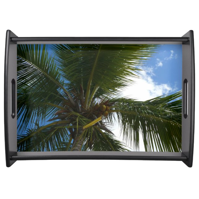 Looking Up to Coconut Palm Tree Tropical Nature Serving Tray (Front)
