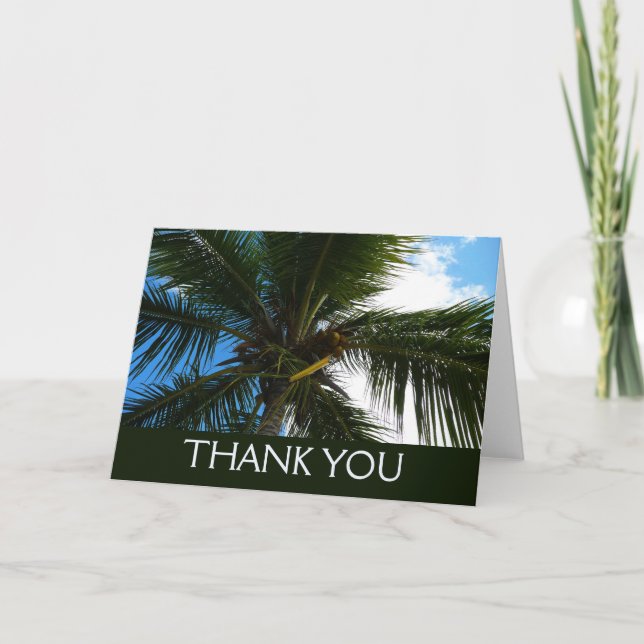 Looking Up to Coconut Palm Tree Tropical Nature Thank You Card (Front)