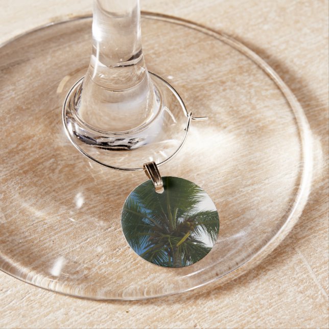 Looking Up to Coconut Palm Tree Tropical Nature Wine Charm (In Situ)