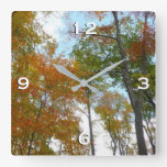 Looking Up to Fall Leaves I Colorful Fall Foliage Square Wall Clock