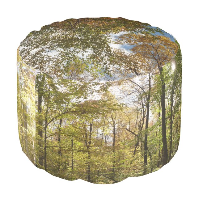 Looking Up to Fall Leaves II Autumn Nature Pouf (Angled Back)