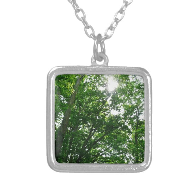 Looking Up to Summer Trees Silver Plated Necklace (Front)