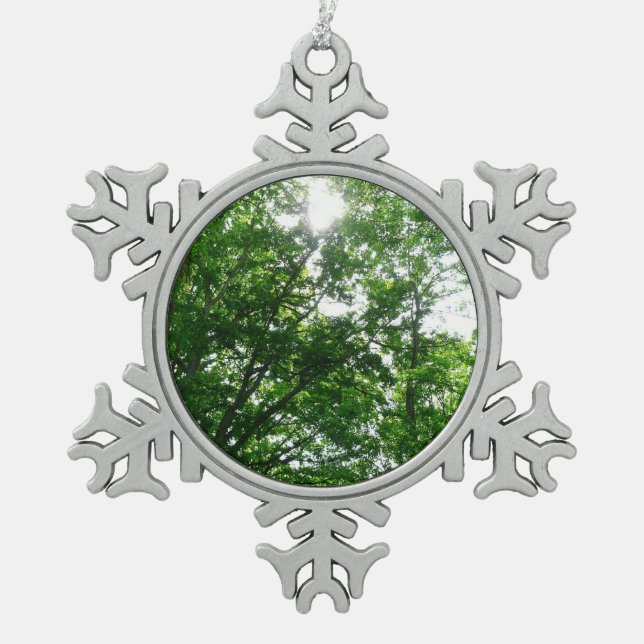 Looking Up to Summer Trees Snowflake Pewter Christmas Ornament (Front)
