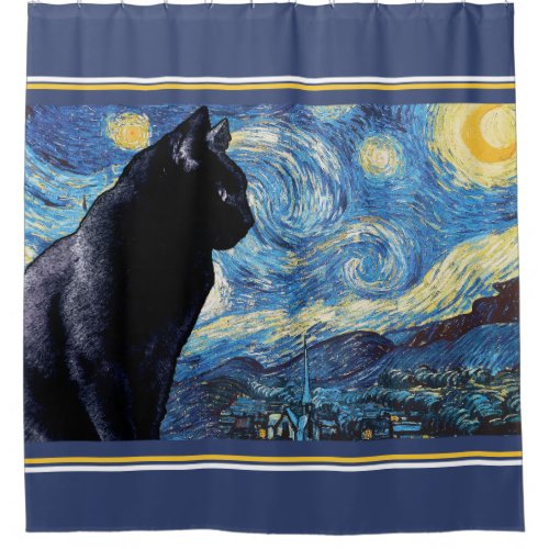 Lookout Kitty  Starry Night Shower Curtain