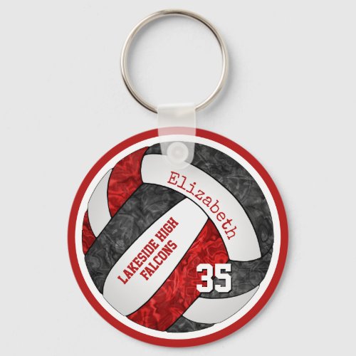 looks like a volleyball w red black team colors keychain