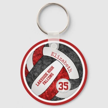 red black volleyball keychain w school mascot name