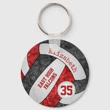 red black volleyball keychain w school mascot name