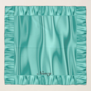 Looks Like Aqua Faux Satin Graphic Ruffles Scarf