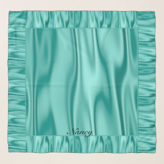 Looks Like Aqua Faux Satin Graphic Ruffles Scarf