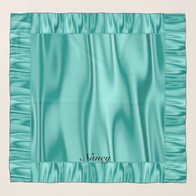Looks Like Aqua Faux Satin Graphic Ruffles Scarf (Front)