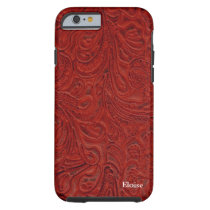 Looks Like Red Tooled Leather Personalized Tough iPhone 6 Case