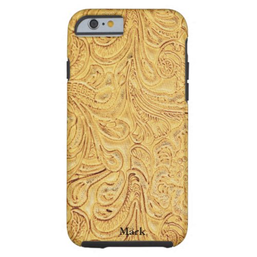 Looks Like Tan Tooled Leather Personalized Tough iPhone 6 Case