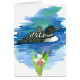 Loon Baby Bird Lady Slipper Wildlife Blank Cards