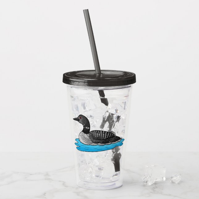 Loon bird cartoon illustration  acrylic tumbler (Front Ice)