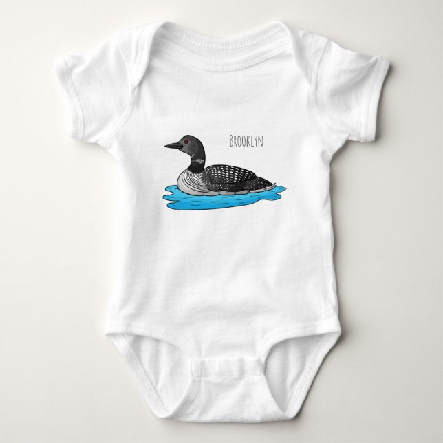 Loon bird cartoon illustration  baby bodysuit (Front)