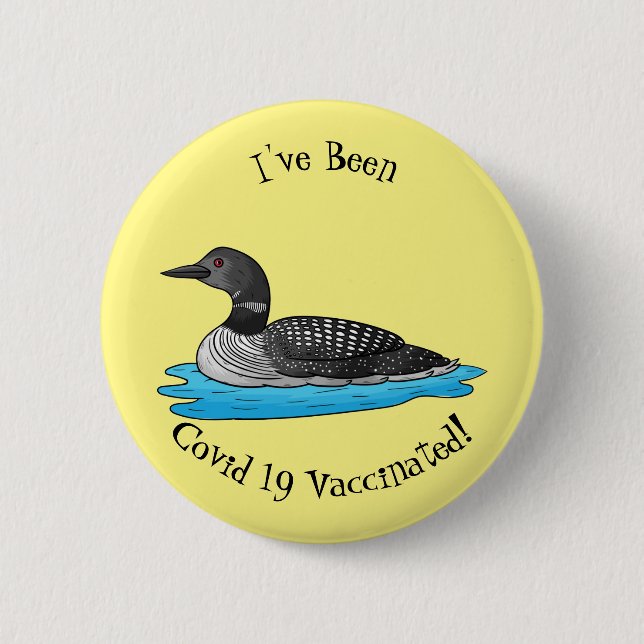Loon bird cartoon illustration button (Front)