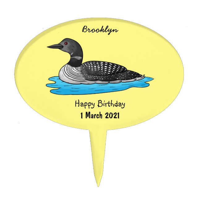 Loon bird cartoon illustration cake topper (Front)