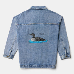 Loon bird cartoon illustration denim jacket