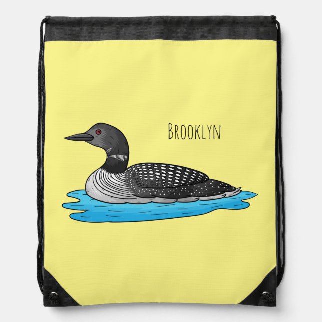 Loon bird cartoon illustration drawstring bag (Front)