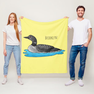 Loon bird cartoon illustration fleece blanket