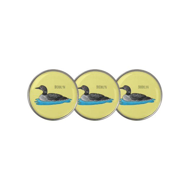 Loon bird cartoon illustration golf ball marker (3 Up)