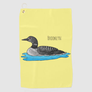 Loon bird cartoon illustration golf towel