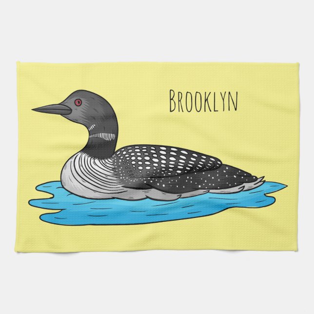 Loon bird cartoon illustration kitchen towel (Horizontal)