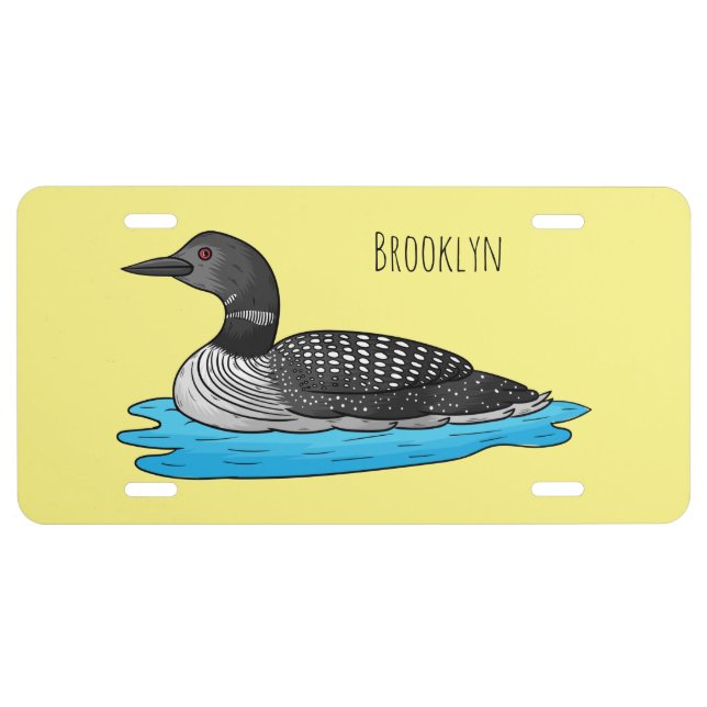 Loon bird cartoon illustration license plate (Front)
