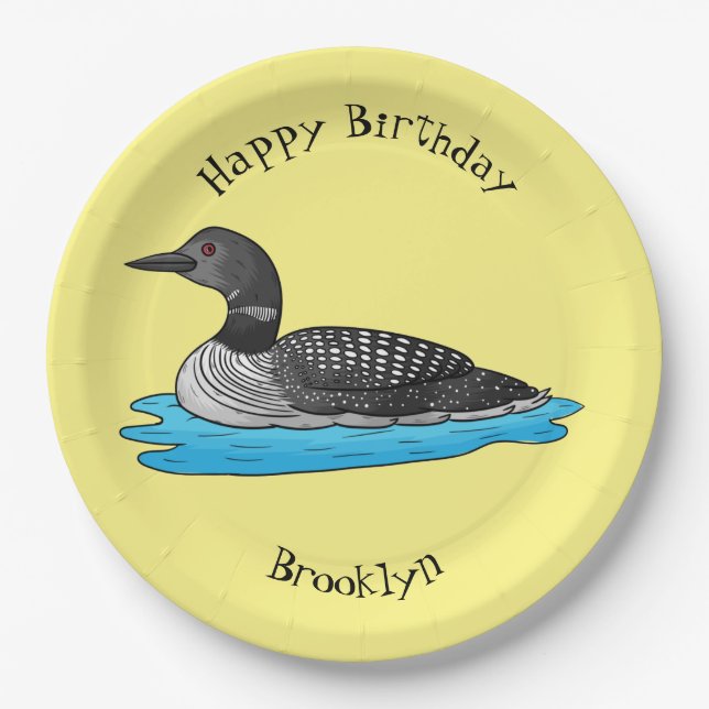 Loon bird cartoon illustration paper plates (Front)