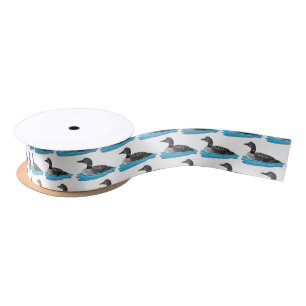 Loon bird cartoon illustration satin ribbon