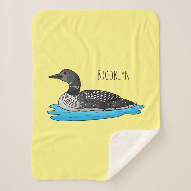 Loon bird cartoon illustration sherpa blanket (Front)