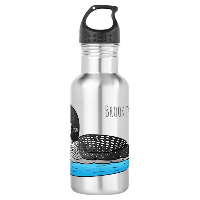 Loon bird cartoon illustration  stainless steel water bottle (Front)