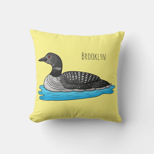 Loon bird cartoon illustration throw pillow (Front)