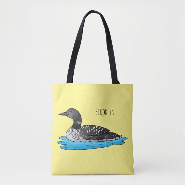 Loon bird cartoon illustration tote bag (Front)