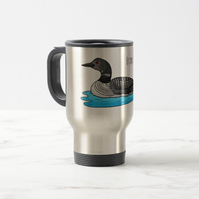 Loon bird cartoon illustration  travel mug (Front Left)