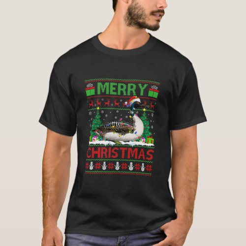 Loon Bird Lover Xmas Lighting Santa Ugly Loon T_Shirt