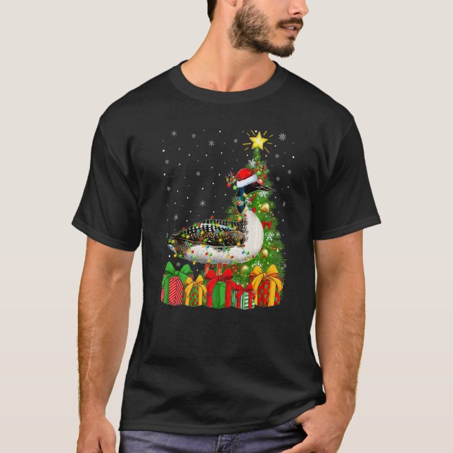 Loon Bird  Xmas Holiday Santa Loon Bird Christmas  T-Shirt (Front)