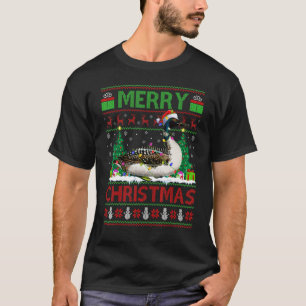 Loon Bird Xmas Tree Lights Ugly Santa Loon Christ T-Shirt