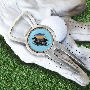 Loon Couple Sunset Blue Divot Tool