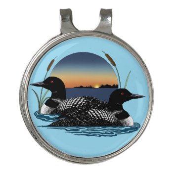 Loon Couple Sunset Blue Golf Hat Clip by tigressdragon at Zazzle