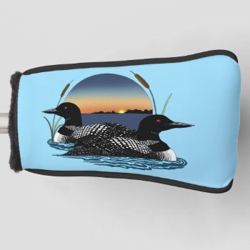 Loon Couple Sunset Blue Golf Head Cover by tigressdragon at Zazzle