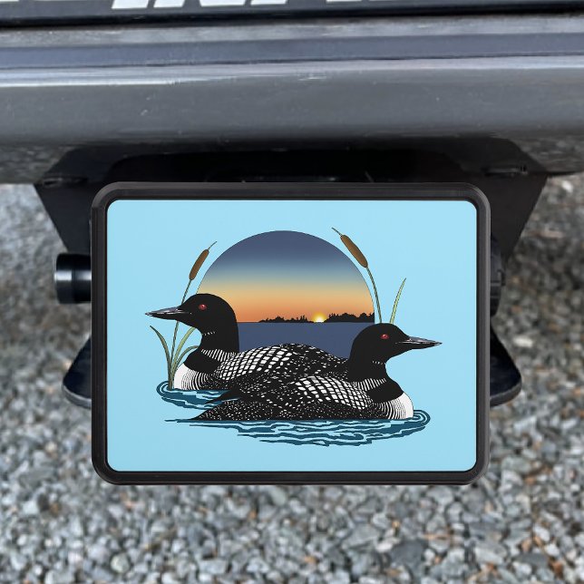 Loon Couple Sunset Blue Hitch Cover (Creator Uploaded)
