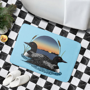 Loon Couple Sunset Blue Lake Wildlife Bath Mat