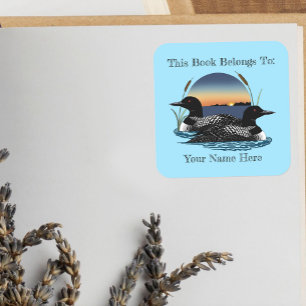 Loon Couple Sunset Blue Lake Wildlife Bookplate