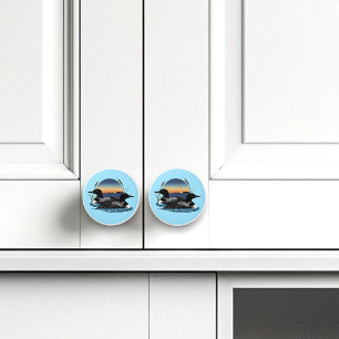 Loon Couple Sunset Blue Lake Wildlife  Ceramic Knob