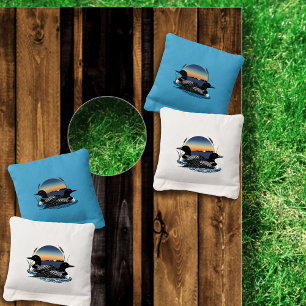 Loon Couple Sunset Blue Lake Wildlife Cornhole Bags