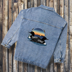 Loon Couple Sunset Blue Lake Wildlife Denim Jacket