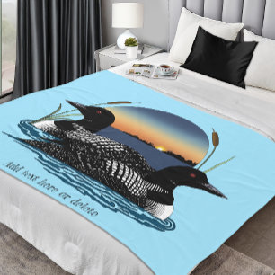 Loon Couple Sunset Blue Lake Wildlife Fleece Blanket