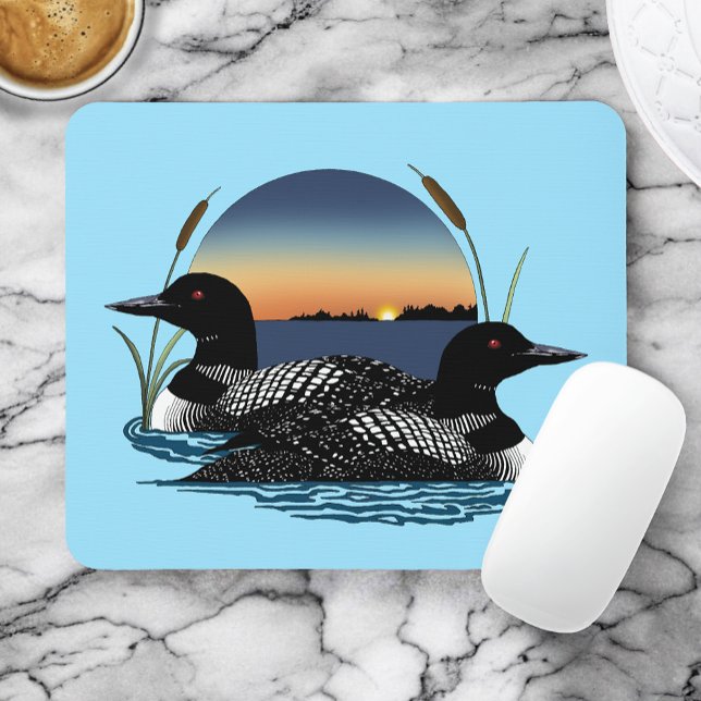 Loon Couple Sunset Blue Lake Wildlife Mouse Pad (Creator Uploaded)