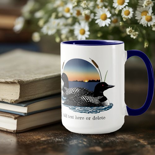 Loon Couple Sunset Blue Lake Wildlife Mug